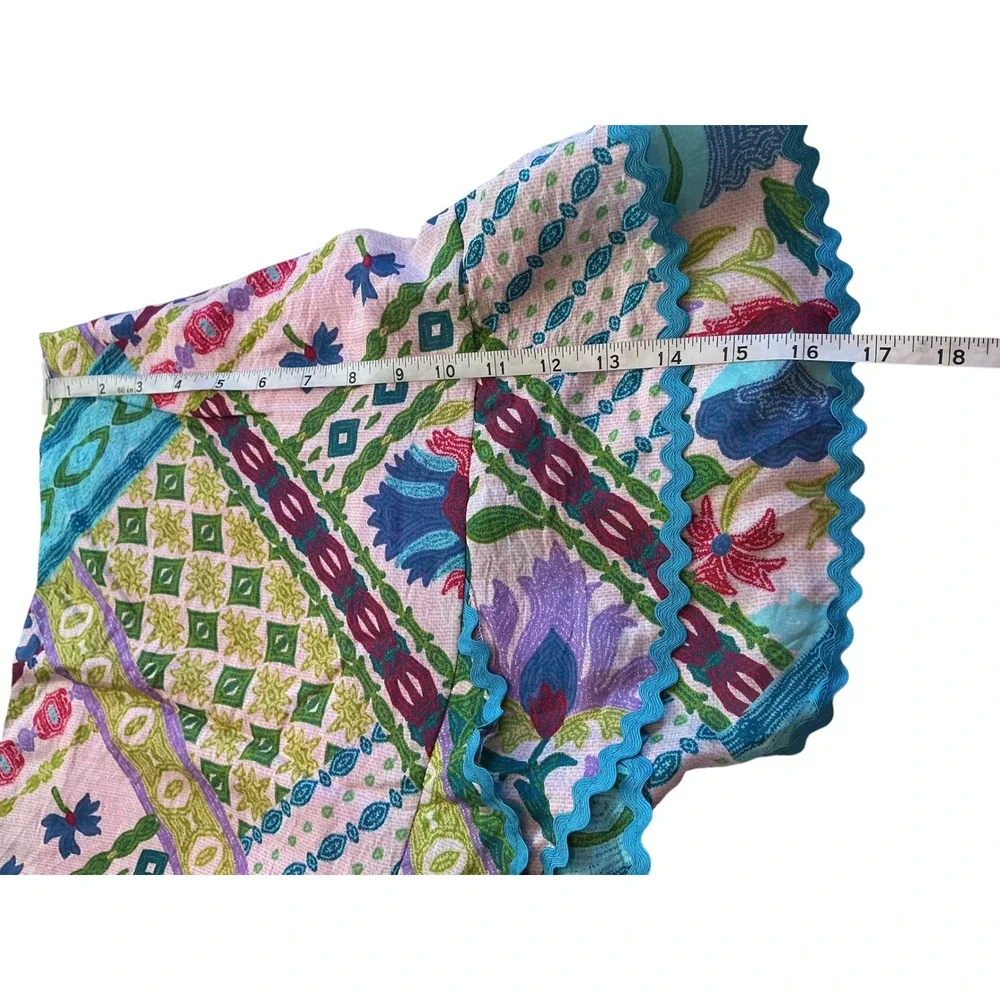 HerringStones Floral Patchwork 2 Piece Set Pink Blue Rickrack Ruffle‎ Skirt L